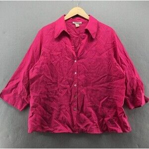 David N 100% Linen Top Womens Plus Size 1X Button Up Beach Boho Lightweight